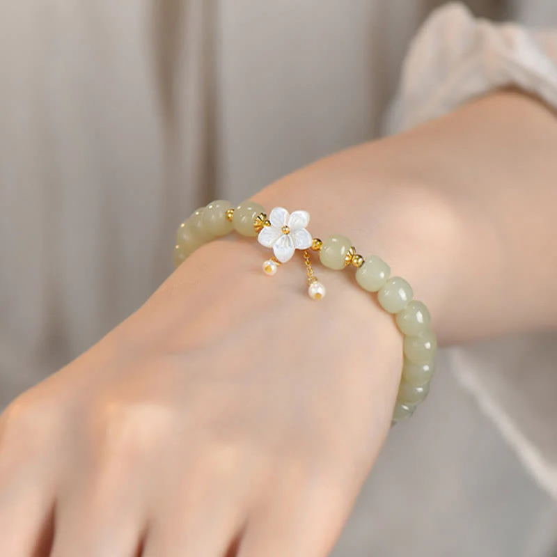 Bracciale Buddha Stones in argento sterling 925 con giada Hetian naturale e fiore della fortuna - Image 10