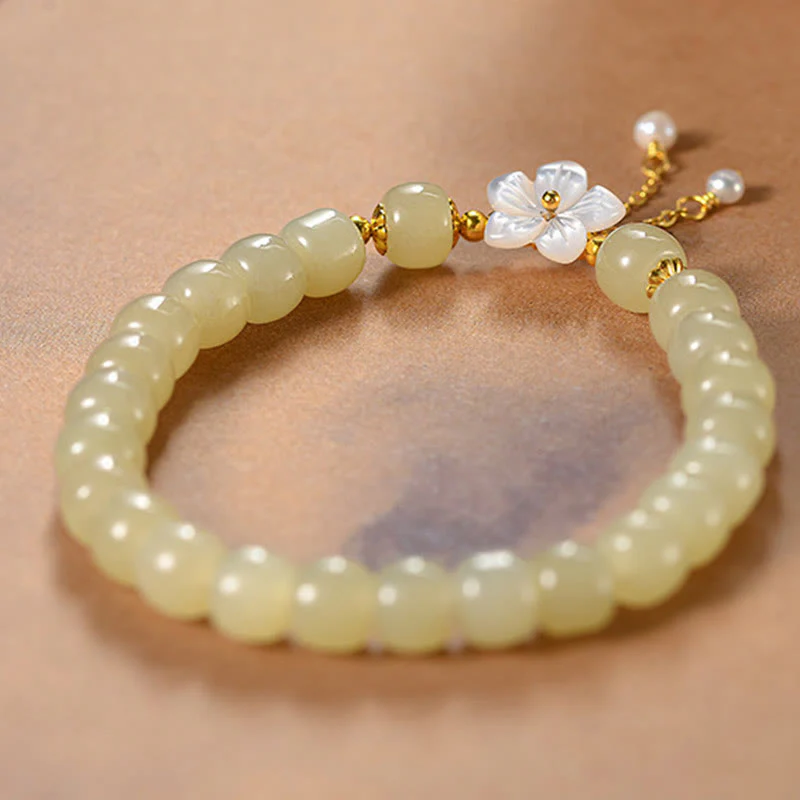 Bracciale Buddha Stones in argento sterling 925 con giada Hetian naturale e fiore della fortuna - Image 4