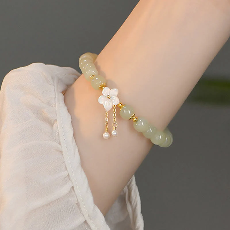 Bracciale Buddha Stones in argento sterling 925 con giada Hetian naturale e fiore della fortuna - Image 5