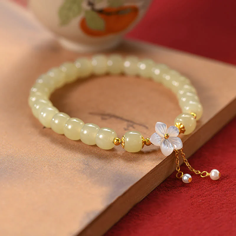 Bracciale Buddha Stones in argento sterling 925 con giada Hetian naturale e fiore della fortuna - Image 8