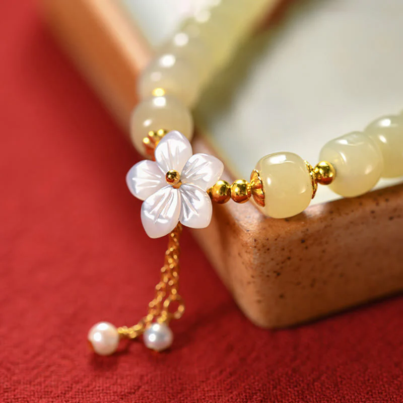 Bracciale Buddha Stones in argento sterling 925 con giada Hetian naturale e fiore della fortuna - Image 9