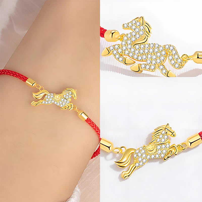 Bracciale Buddha Stones in argento sterling 925 placcato oro 18k con corda rossa, simbolo della forza dell'anno del cavallo - Image 7