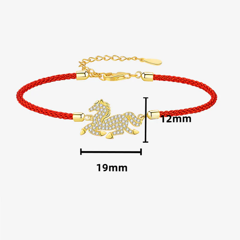 Bracciale Buddha Stones in argento sterling 925 placcato oro 18k con corda rossa, simbolo della forza dell'anno del cavallo - Image 8