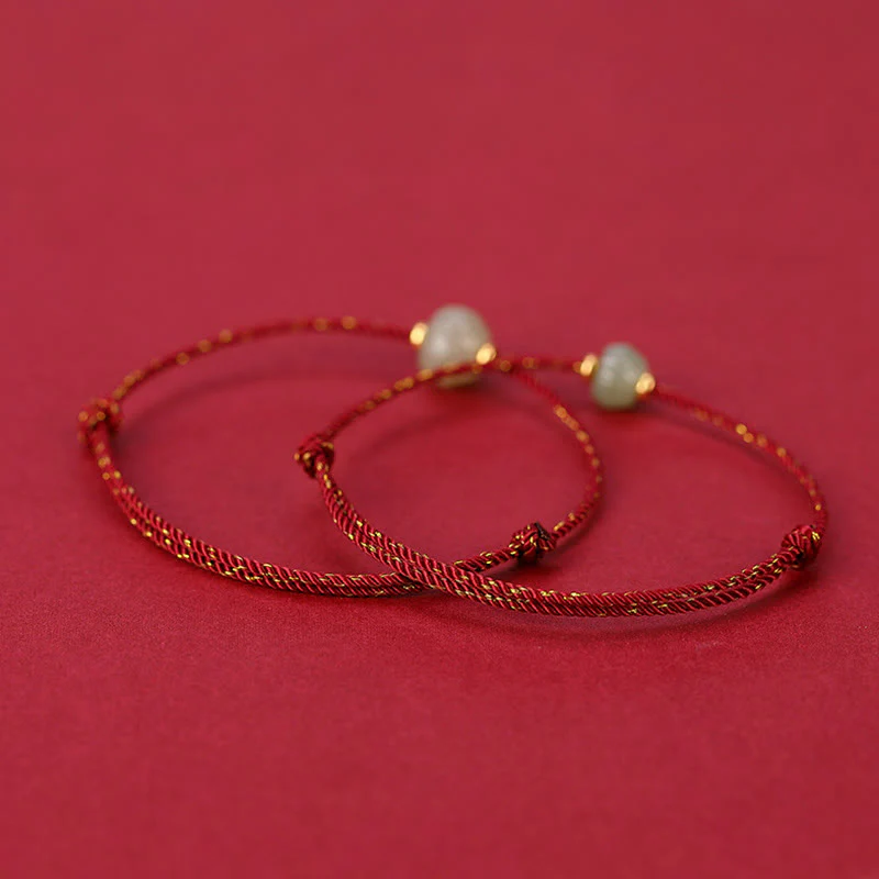 Bracciale Buddha Stones in argento sterling 925 placcato oro con giada Hetian e loto portafortuna in corda rossa - Image 3