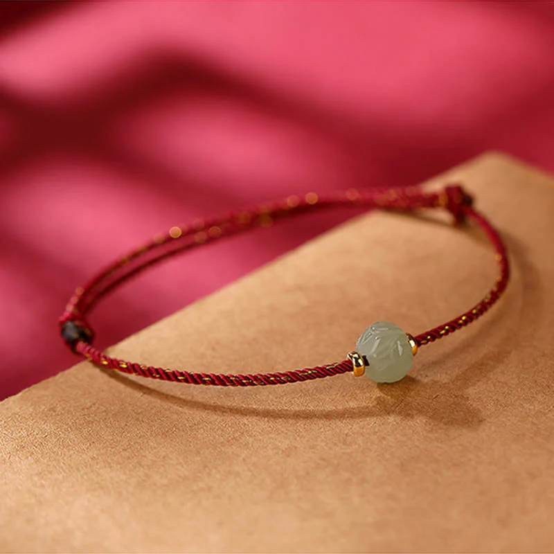 Bracciale Buddha Stones in argento sterling 925 placcato oro con giada Hetian e loto portafortuna in corda rossa - Image 6