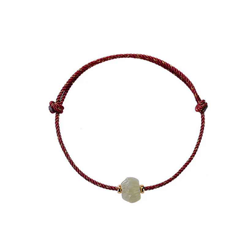 Bracciale Buddha Stones in argento sterling 925 placcato oro con giada Hetian e loto portafortuna in corda rossa - Image 8