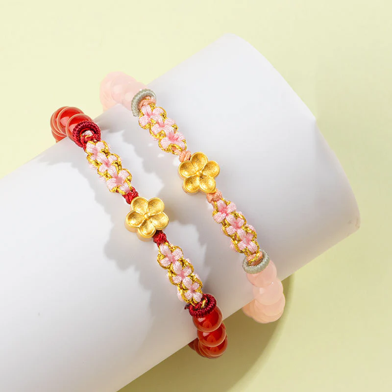 Bracciale Buddha Stones in argento sterling 999 con agata rossa naturale e cristallo rosa e fiori di ciliegio - Image 2