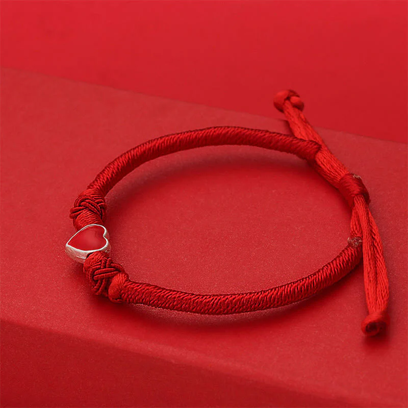 Bracciale Buddha Stones in argento sterling 999 con design a cuore 3D e cordino rosso - Image 4