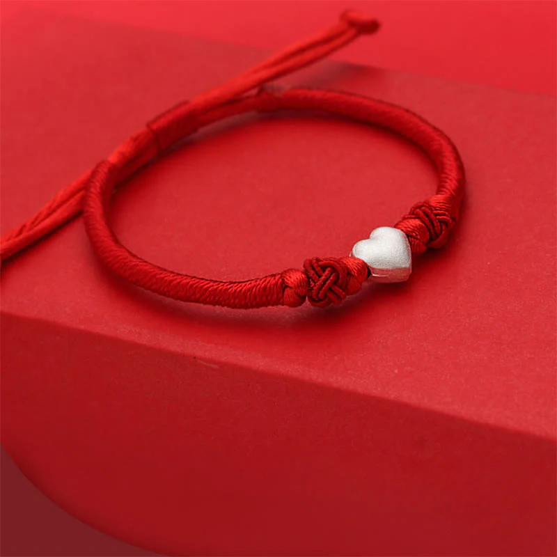 Bracciale Buddha Stones in argento sterling 999 con design a cuore 3D e cordino rosso - Image 5