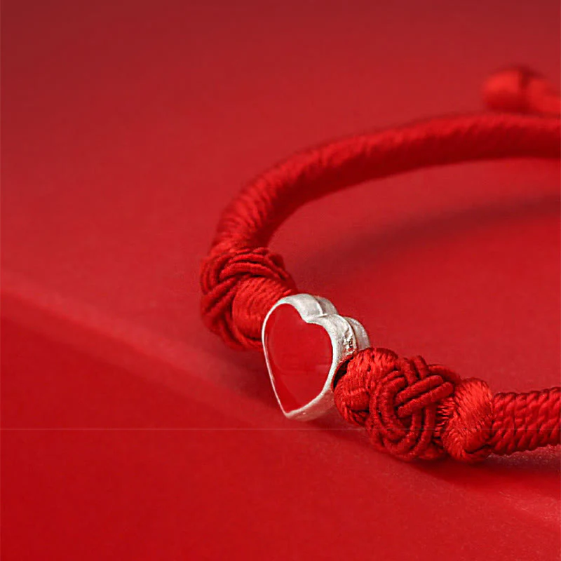 Bracciale Buddha Stones in argento sterling 999 con design a cuore 3D e cordino rosso - Image 6