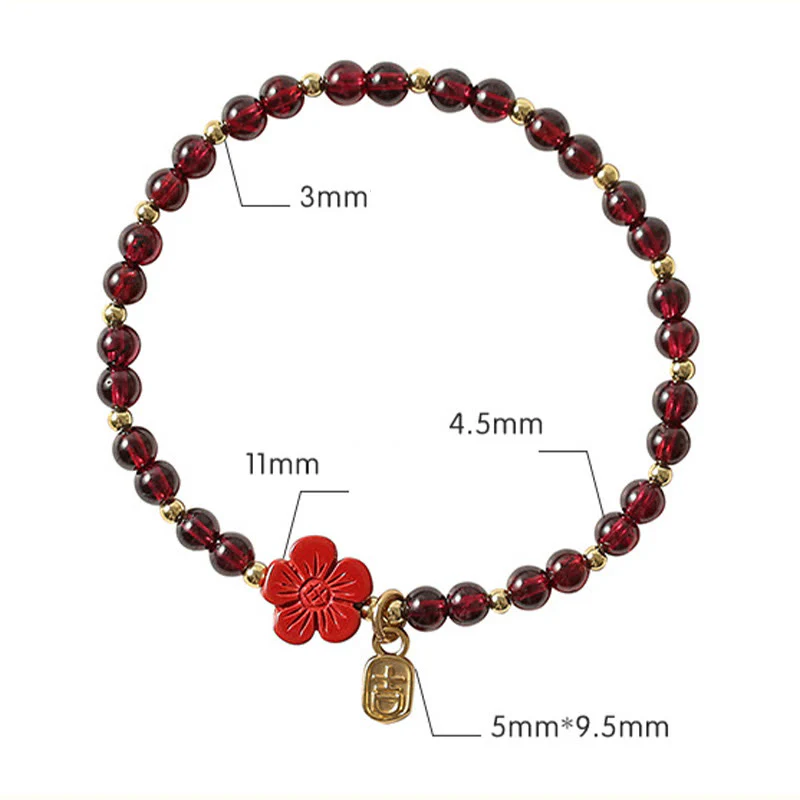 Bracciale Buddha Stones in oro 14K con granato naturale e fiore di cinabro e calma - Image 10