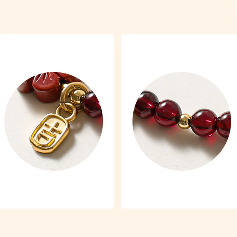 Bracciale Buddha Stones in oro 14K con granato naturale e fiore di cinabro e calma - Image 9