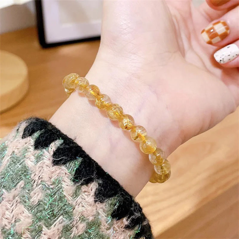 Bracciale Buddha Stones in oro naturale, quarzo rutilato, pietra del sole, cianite, ricchezza - Image 3