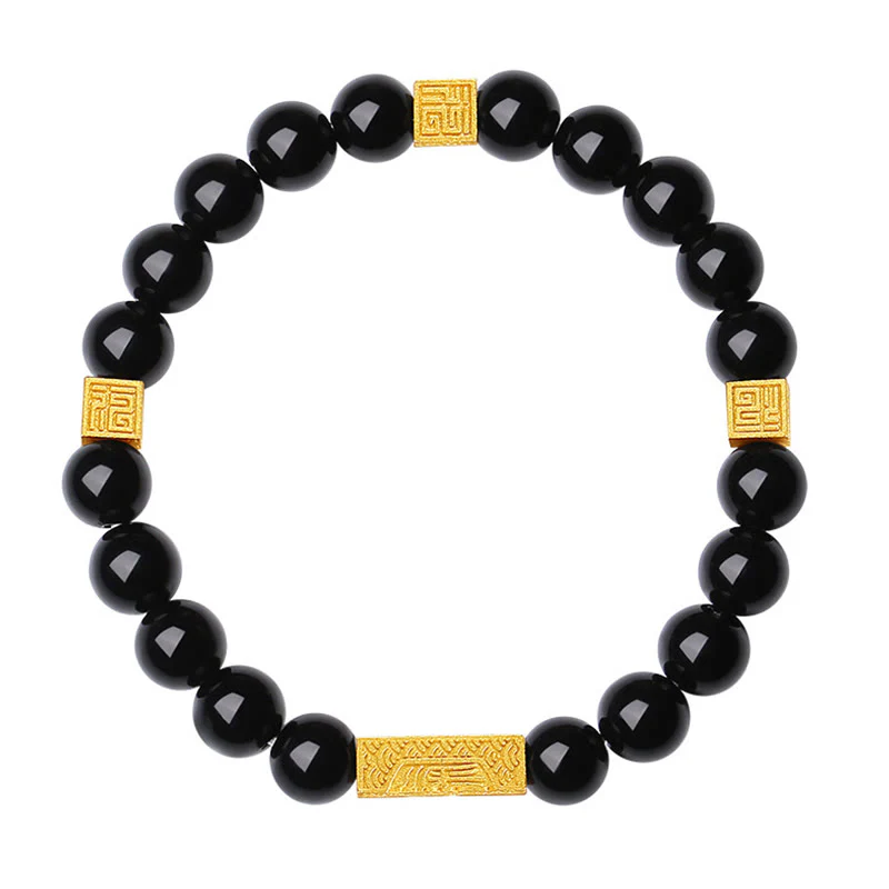 Bracciale Buddha Stones in ossidiana nera, argento sterling 925, carattere Fu, cubo, forza - Image 13