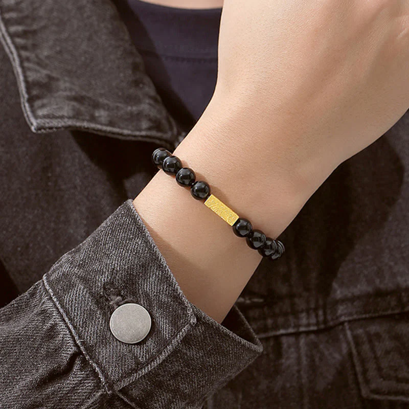 Bracciale Buddha Stones in ossidiana nera, argento sterling 925, carattere Fu, cubo, forza - Image 9