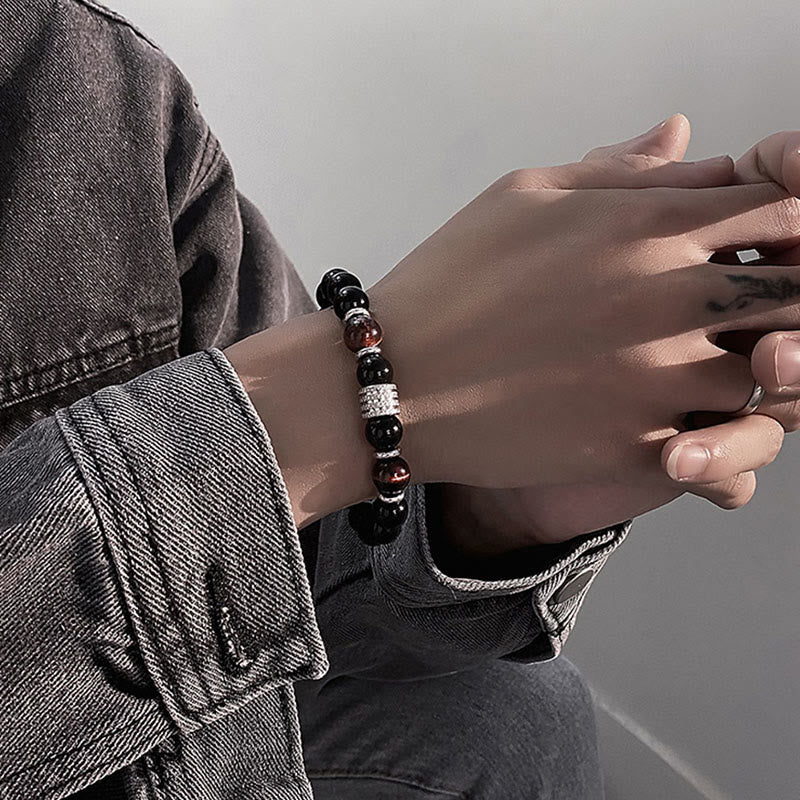 Bracciale Buddha Stones in ossidiana nera naturale con occhio di tigre e forza - Image 14