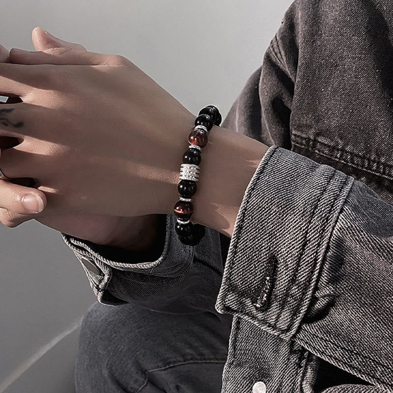 Bracciale Buddha Stones in ossidiana nera naturale con occhio di tigre e forza - Image 15