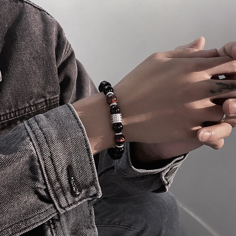Bracciale Buddha Stones in ossidiana nera naturale con occhio di tigre e forza - Image 16