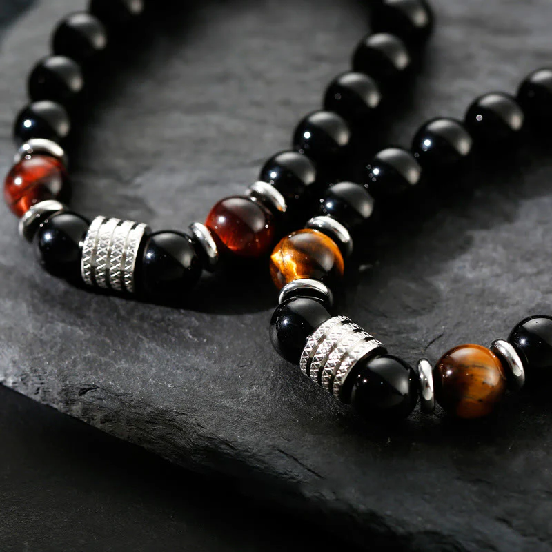 Bracciale Buddha Stones in ossidiana nera naturale con occhio di tigre e forza - Image 4