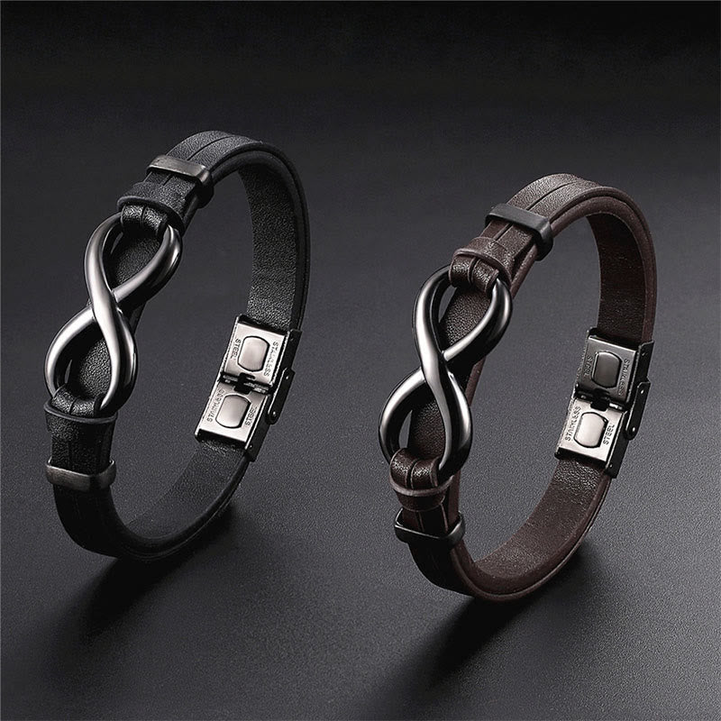 Bracciale Buddha Stones Infinily Design in acciaio al titanio con un solo strato di pelle - Image 10