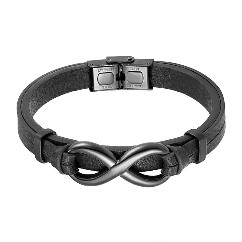 Bracciale Buddha Stones Infinily Design in acciaio al titanio con un solo strato di pelle - Image 2