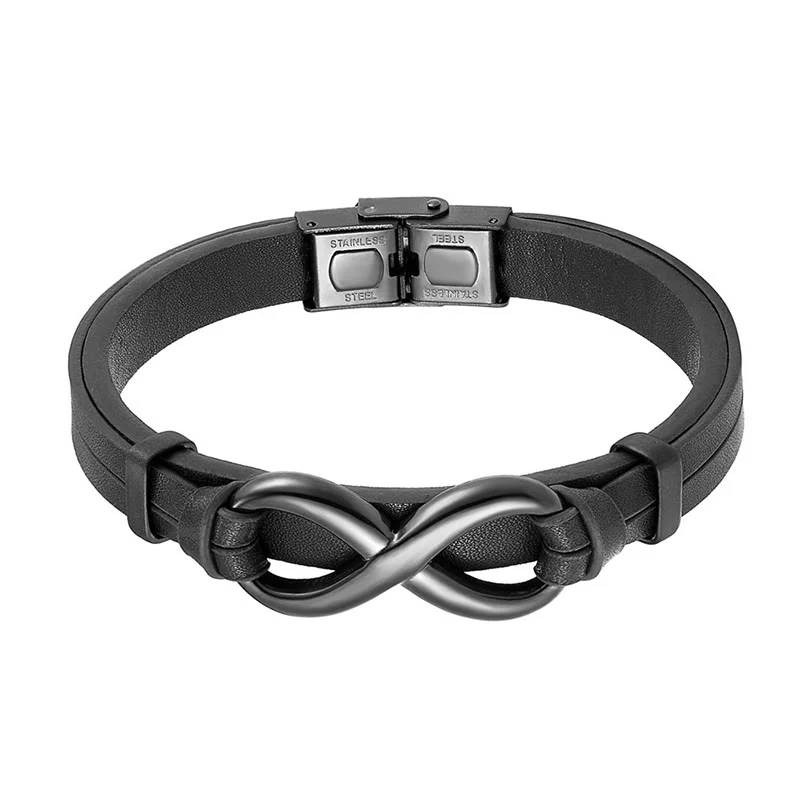 Bracciale Buddha Stones Infinily Design in acciaio al titanio con un solo strato di pelle - Image 3