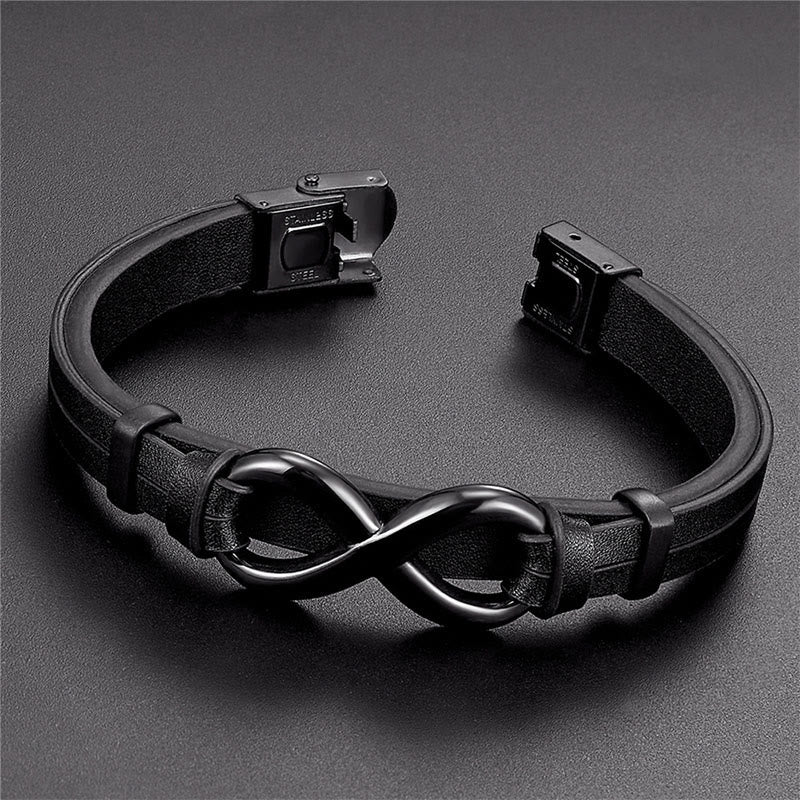 Bracciale Buddha Stones Infinily Design in acciaio al titanio con un solo strato di pelle - Image 4