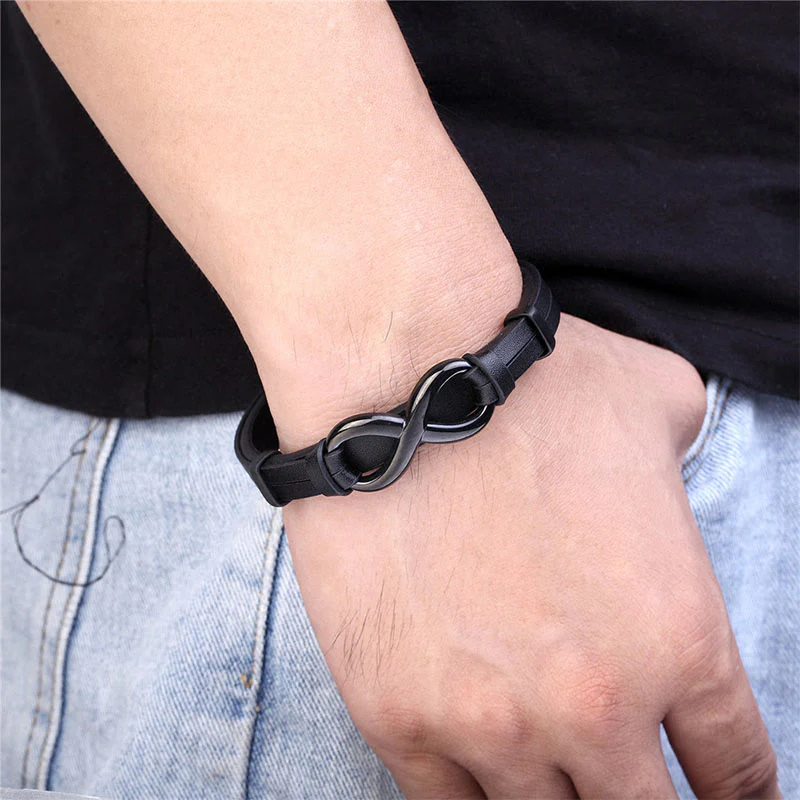 Bracciale Buddha Stones Infinily Design in acciaio al titanio con un solo strato di pelle - Image 5