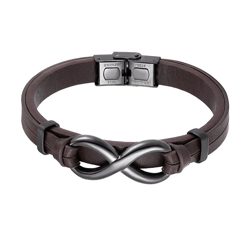 Bracciale Buddha Stones Infinily Design in acciaio al titanio con un solo strato di pelle - Image 9