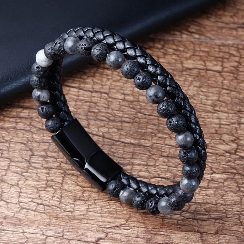 Bracciale Buddha Stones Lava Rock Titanium Steel Calm Leather