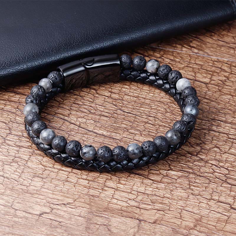 Bracciale Buddha Stones Lava Rock Titanium Steel Calm Leather - Image 2