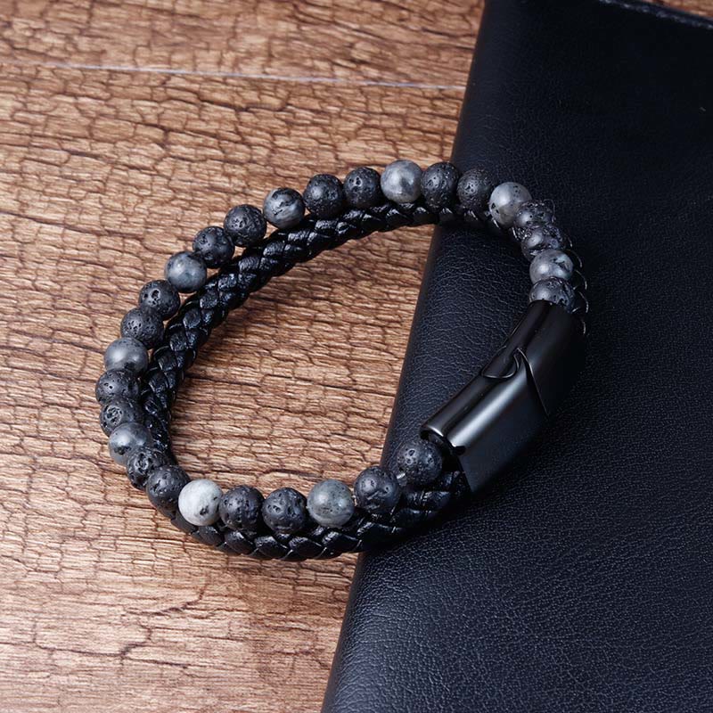 Bracciale Buddha Stones Lava Rock Titanium Steel Calm Leather - Image 3