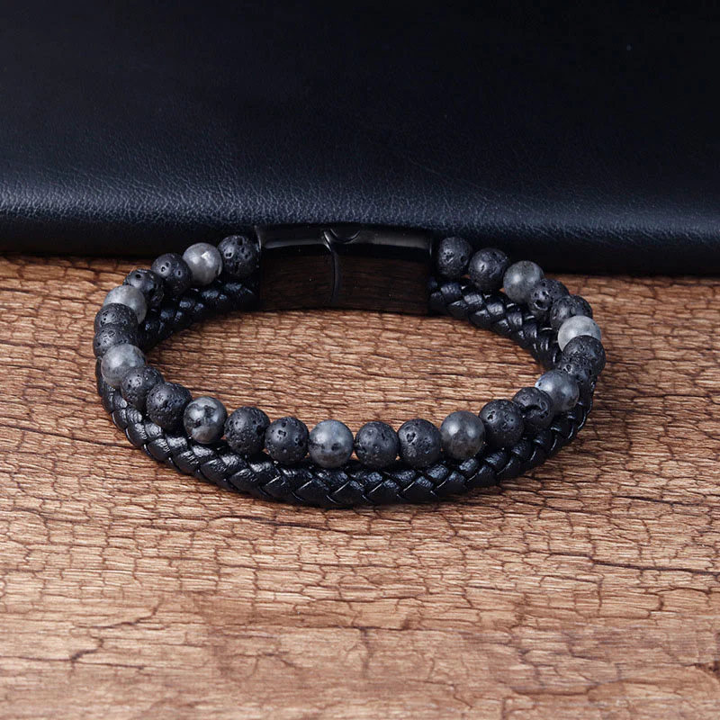 Bracciale Buddha Stones Lava Rock Titanium Steel Calm Leather - Image 4