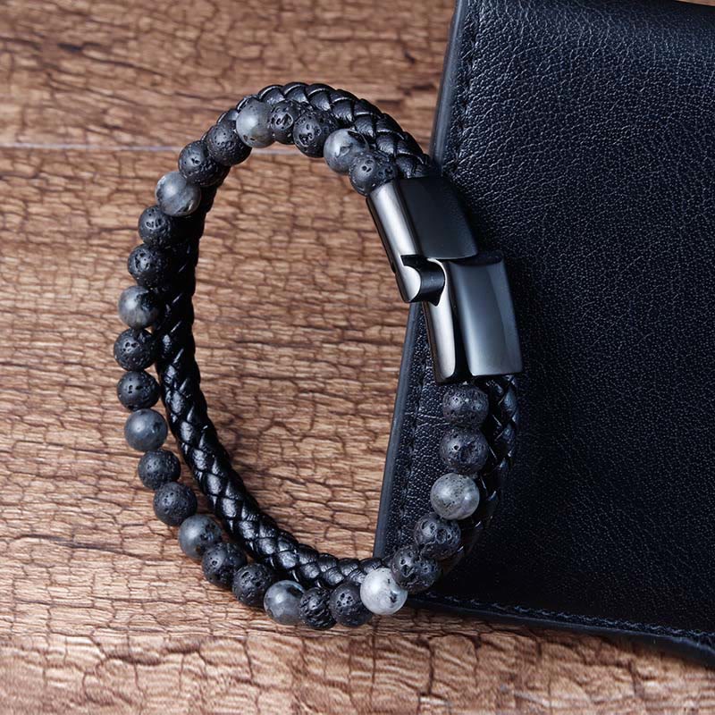 Bracciale Buddha Stones Lava Rock Titanium Steel Calm Leather - Image 5