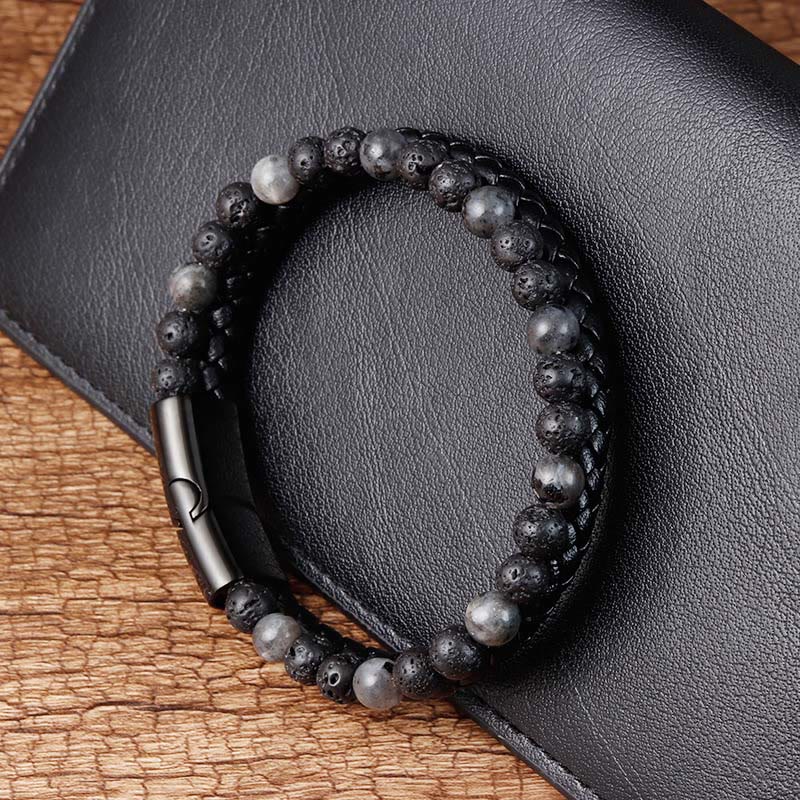 Bracciale Buddha Stones Lava Rock Titanium Steel Calm Leather - Image 9