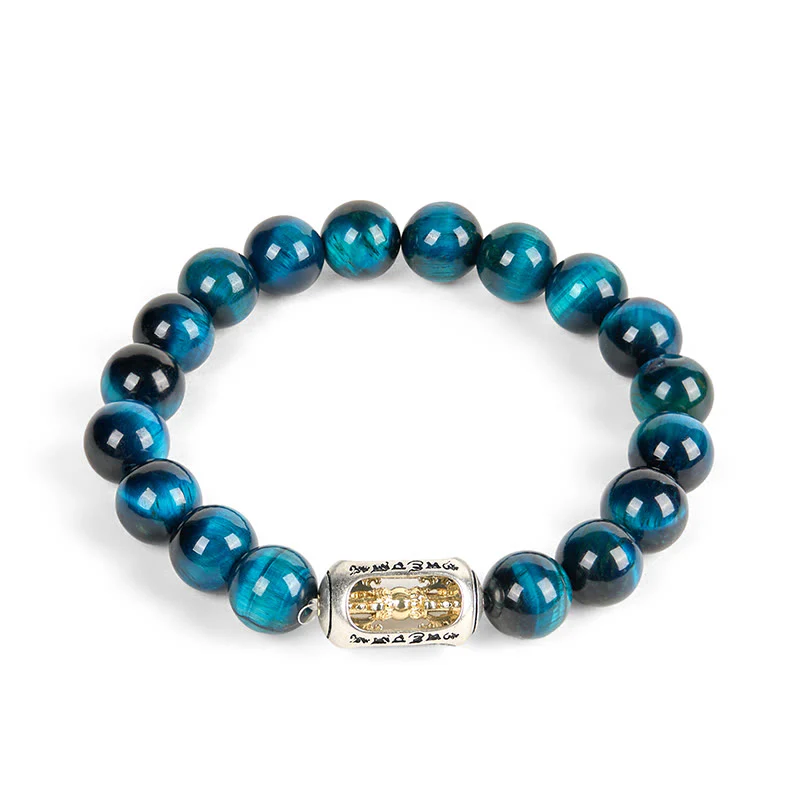 Bracciale Buddha Stones Natural Blue Tiger Eye Om Mani Padme Hum Strength - Image 5