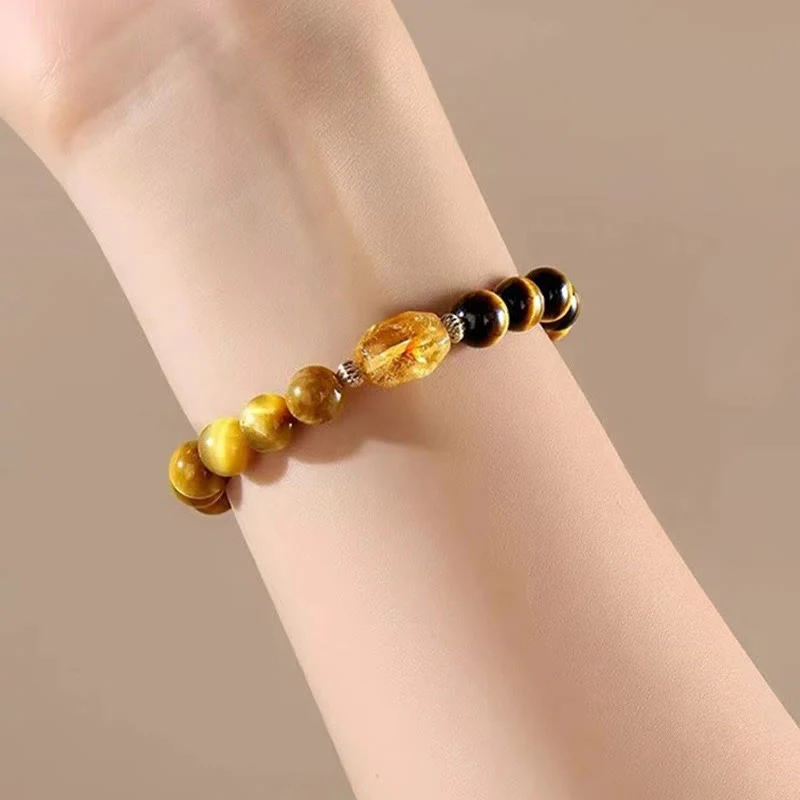 Bracciale Buddha Stones Natural Yellow Black Tiger Eye Citrino Strength - Image 6