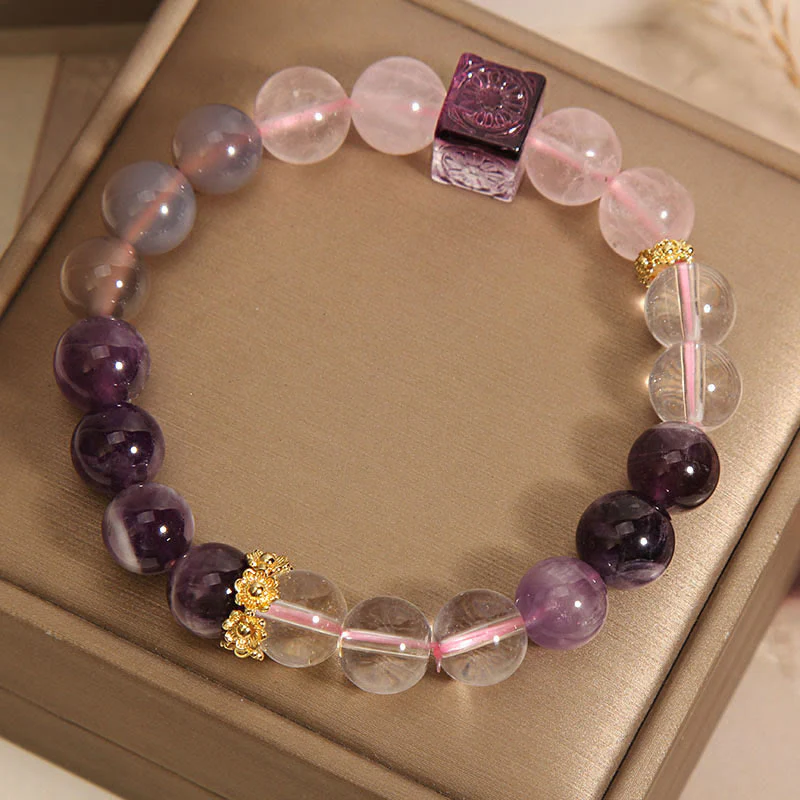 Bracciale Buddha Stones Naturale Ametista Rosa Cristallo Pace Interiore E Guarigione