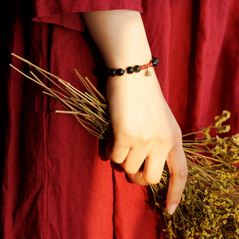 Bracciale Buddha Stones Naturale Ossidiana Nera Cinabro Loto Ciondolo Forza Soddisfazione - Image 7