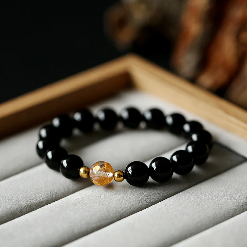Bracciale Buddha Stones Naturale Ossidiana Nera Cristallo Bianco Onice Nero Forza Drago - Image 2