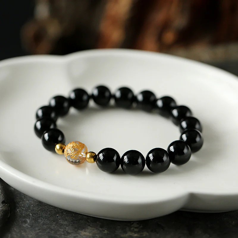 Bracciale Buddha Stones Naturale Ossidiana Nera Cristallo Bianco Onice Nero Forza Drago - Image 4