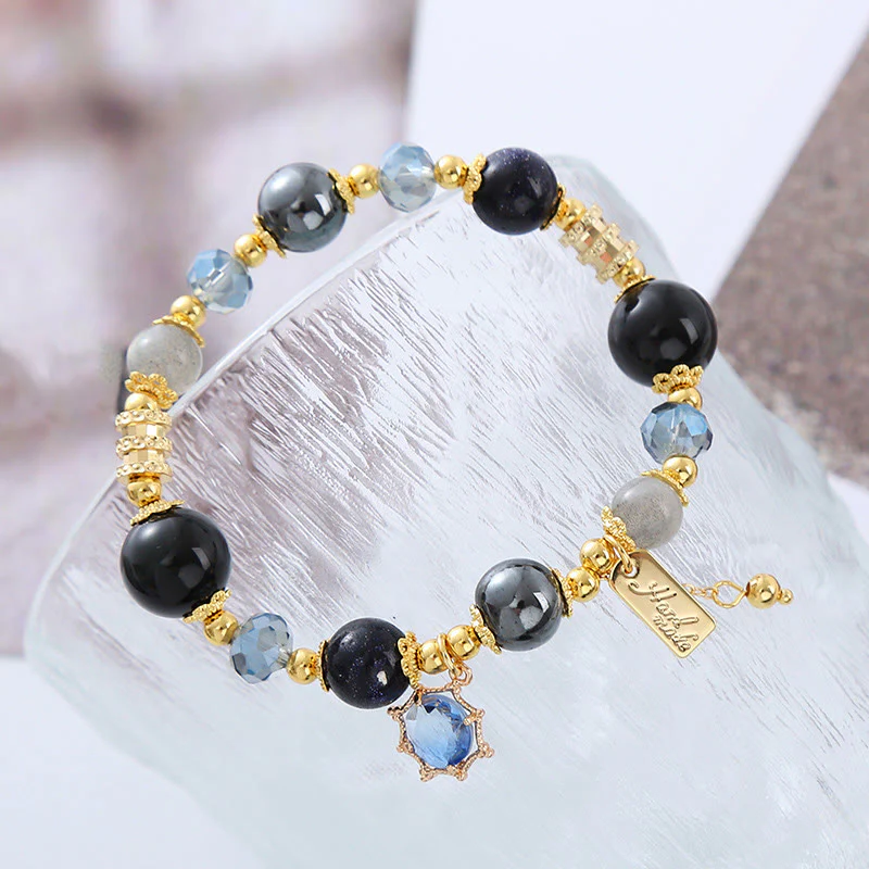 Bracciale Buddha Stones Naturale Ossidiana Nera Ematite Blu Arenaria Forza - Image 10