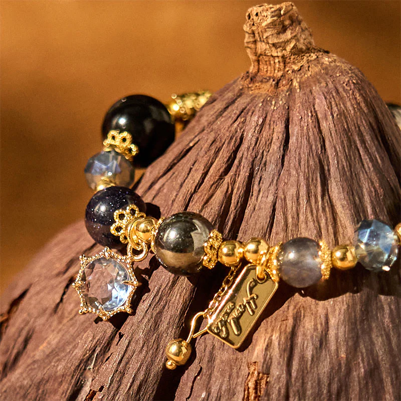 Bracciale Buddha Stones Naturale Ossidiana Nera Ematite Blu Arenaria Forza - Image 3