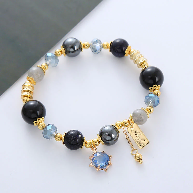 Bracciale Buddha Stones Naturale Ossidiana Nera Ematite Blu Arenaria Forza - Image 8