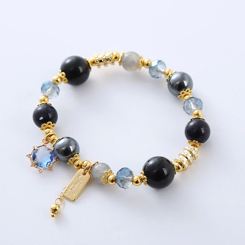 Bracciale Buddha Stones Naturale Ossidiana Nera Ematite Blu Arenaria Forza - Image 9