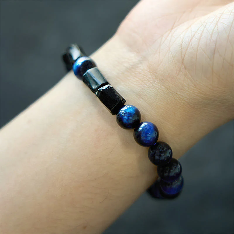 Bracciale Buddha Stones Occhio di Tigre Blu Tormalina Nera Forza - Image 5