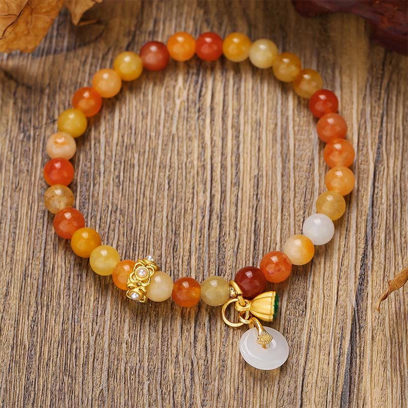 Bracciale Buddha Stones Peace Buckle in seta dorata e giada per allontanare gli spiriti maligni