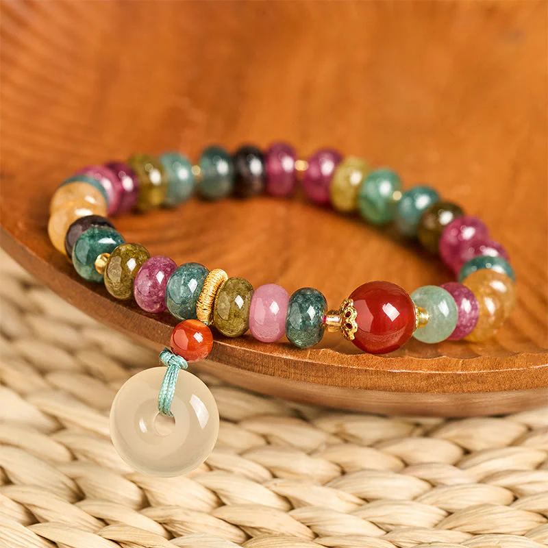 Bracciale Buddha Stones Peace Buckle Tormalina Calcedonio Amore