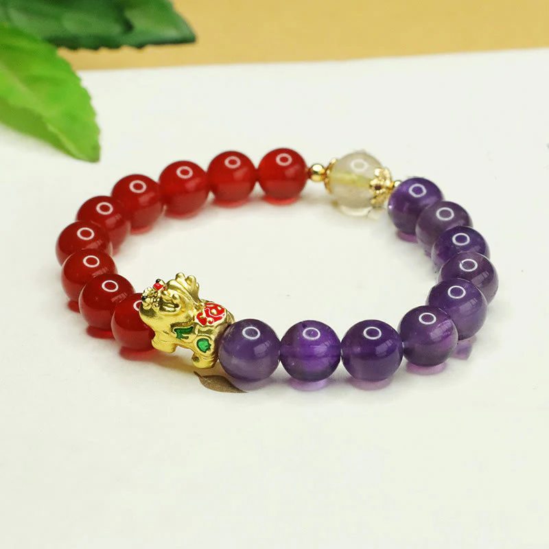 Bracciale Buddha Stones Pi Xiu Balance in ametista naturale e agata rossa - Image 4
