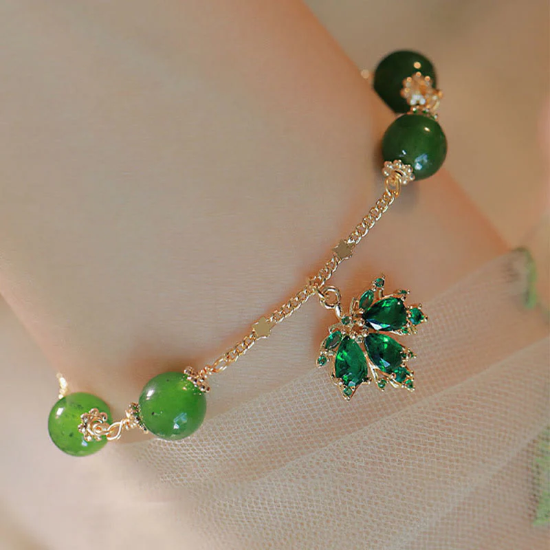 Bracciale Buddha Stones placcato oro 14k calcedonio verde foglia d'acero coraggio forza - Image 10